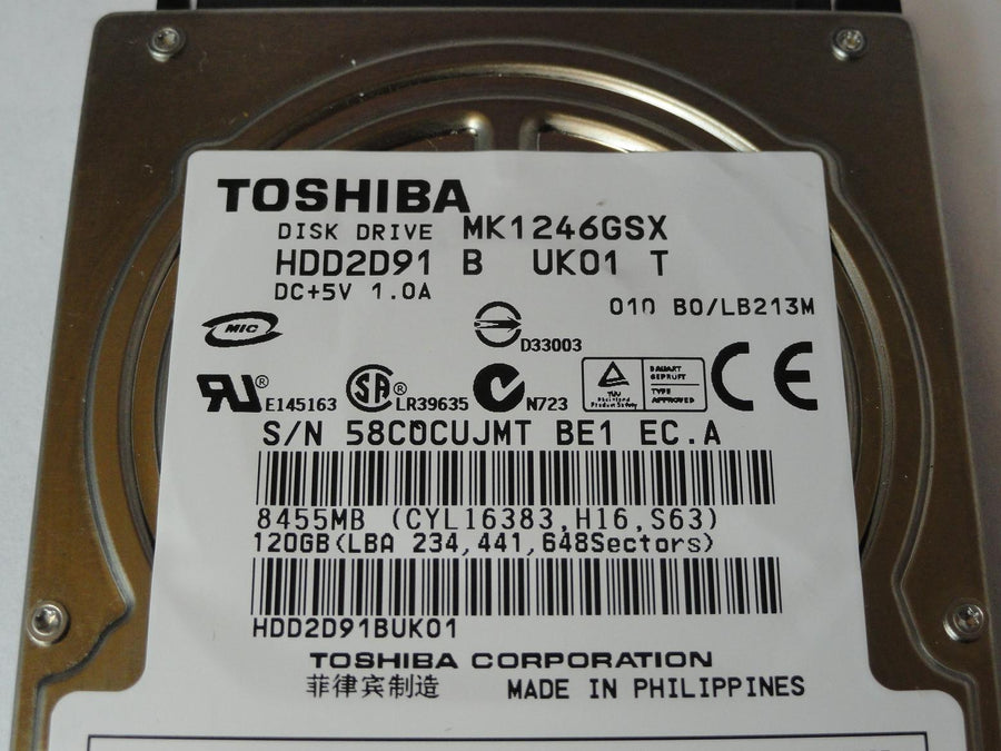 PR23040_HDD2D91_Toshiba 120GB SATA 5400rpm 2.5in HDD - Image2