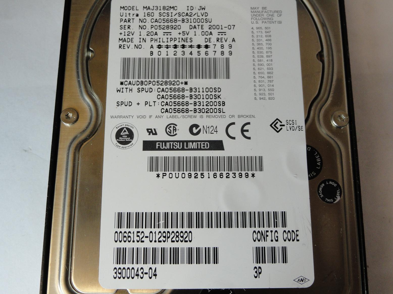 PR23084_CA05668-B31000SU_Fujistu Sun 18.2GB SCSI 80 Pin 10Krpm 3.5in HDD - Image3