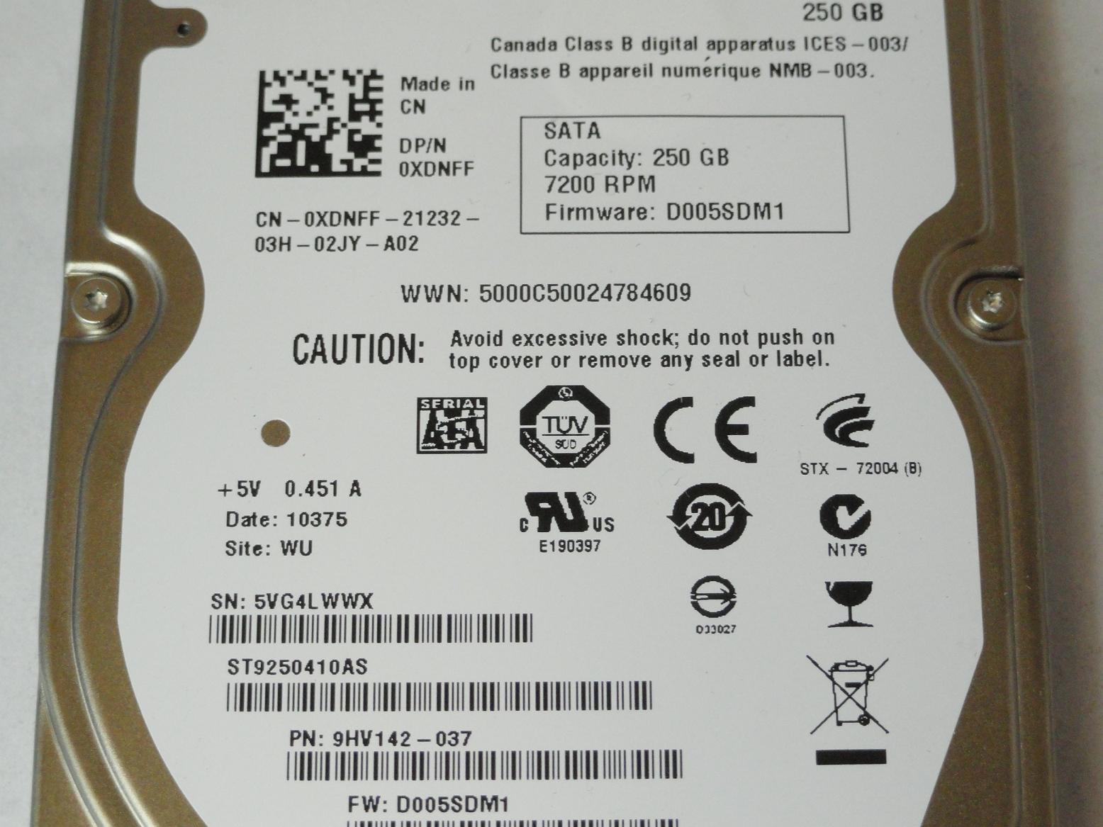 PR23154_9HV142-037_Seagate Dell 250GB SATA 7200rpm 2.5in HDD - Image3