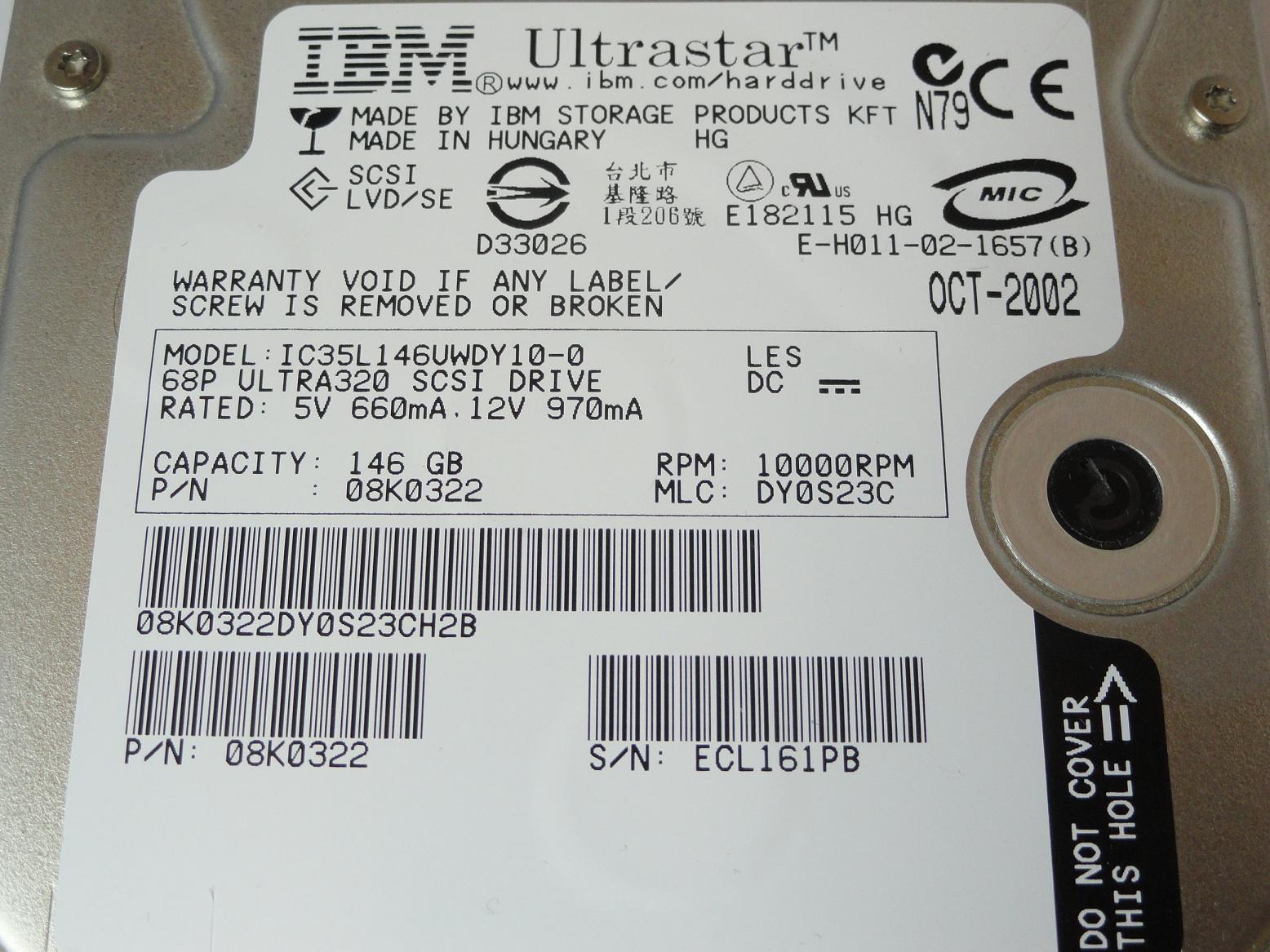PR23165_08K0322_IBM 146Gb SCSI 68 Pin 10Krpm 3.5in HDD - Image2
