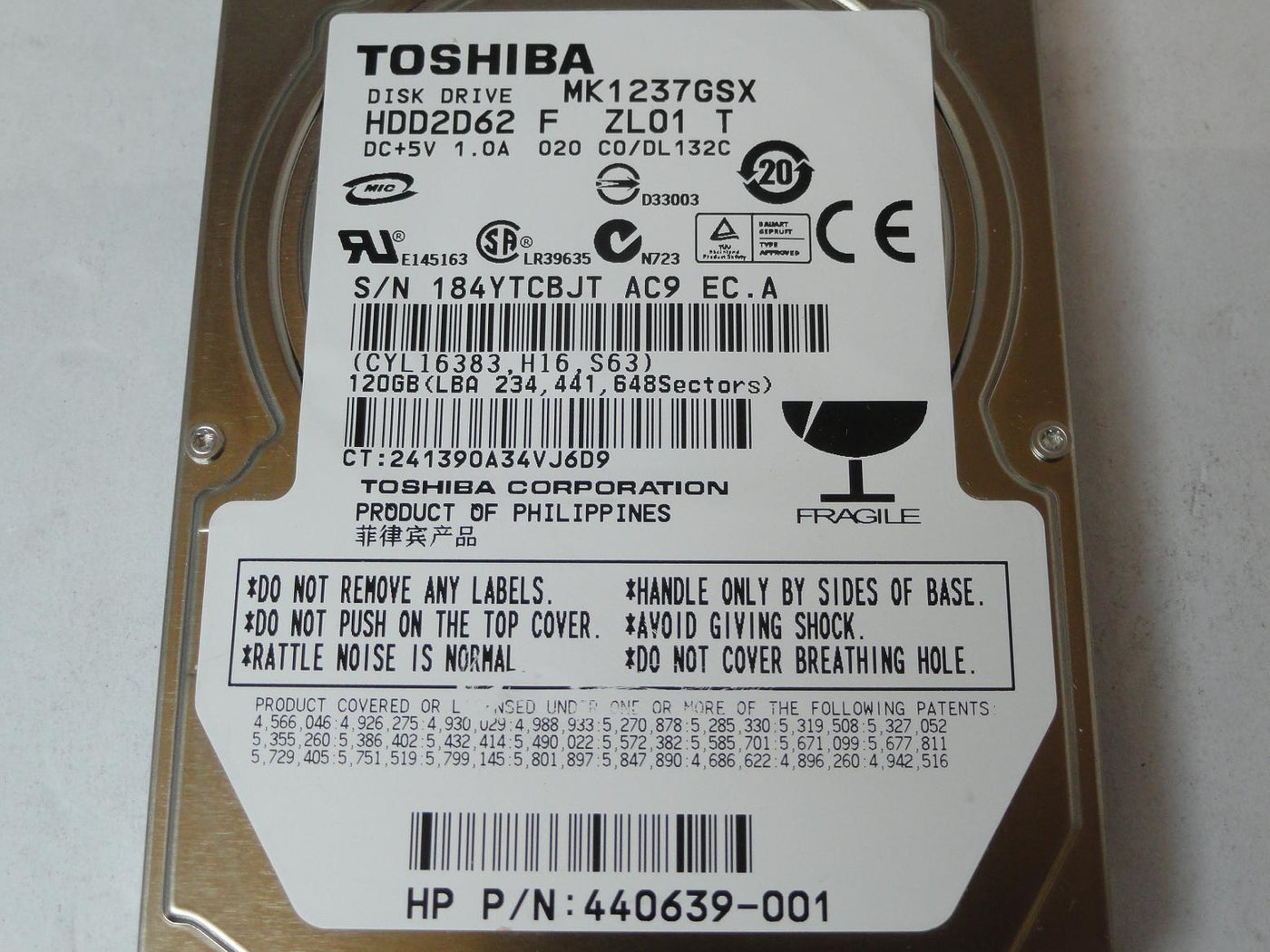 PR23248_HDD2D62_Toshiba 120GB SATA 5400rpm 2.5in HDD - Image3