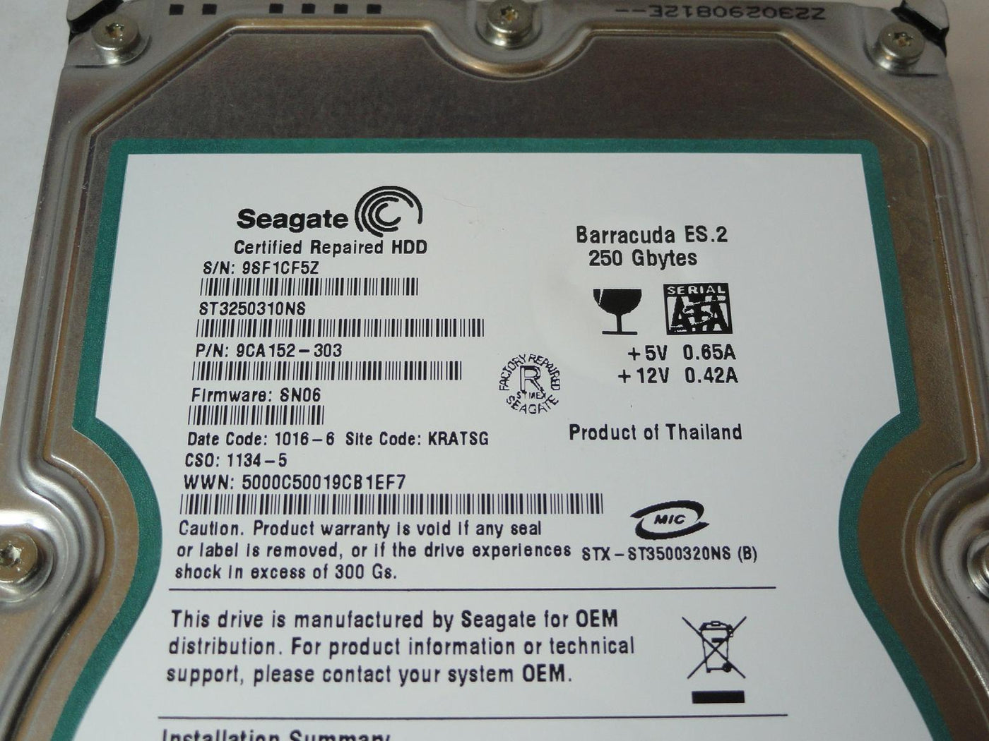 PR23262_9CA152-303_Seagate 250GB SATA 7200rpm 3.5in Recertified HDD - Image3