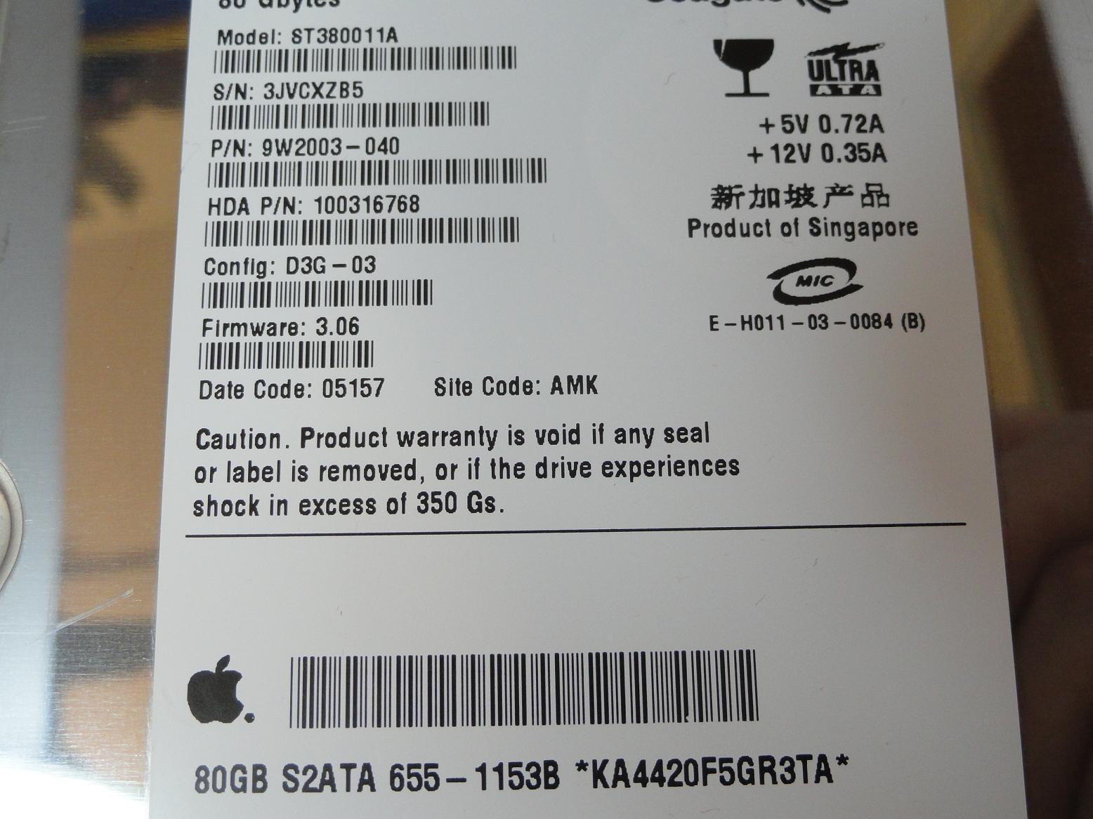 PR23378_9W2003-040_Seagate Apple 80GB IDE 7200rpm 3.5in HDD - Image3