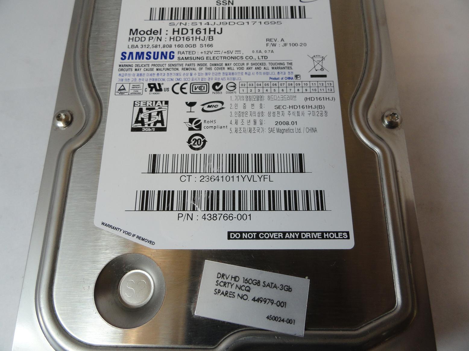 PR23393_HD161HJ/B_Samsung HP 160GB SATA 7200rpm 3.5in HDD - Image3
