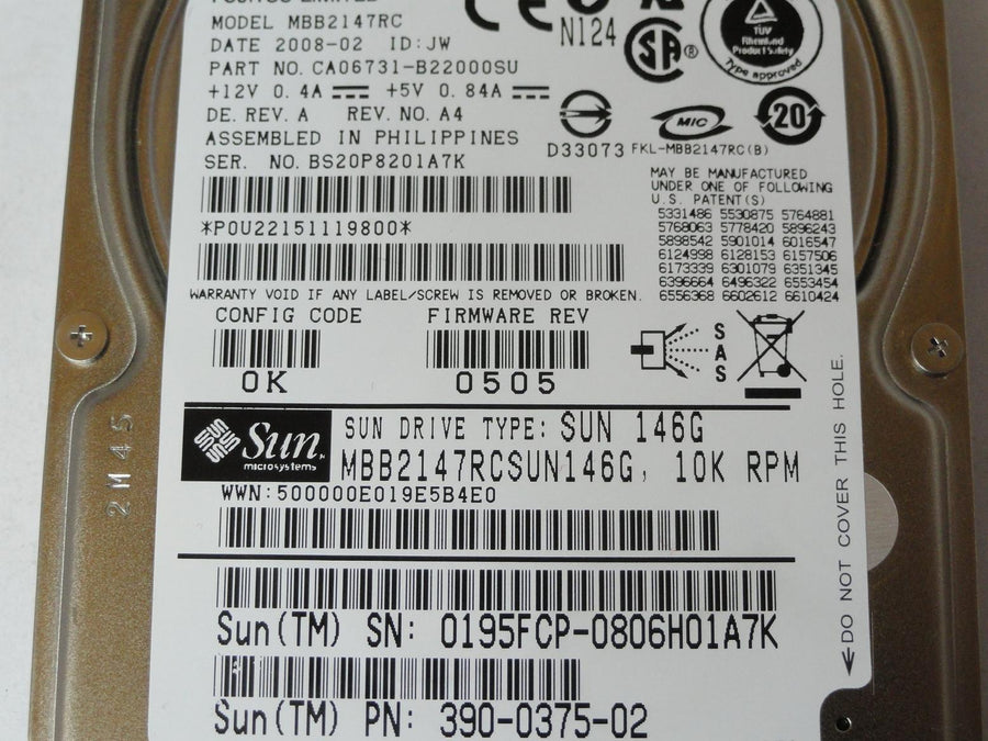 PR23479_CA06731-B22000SU_Fujitsu Sun 146GB SAS 10Krpm 2.5in HDD - Image2