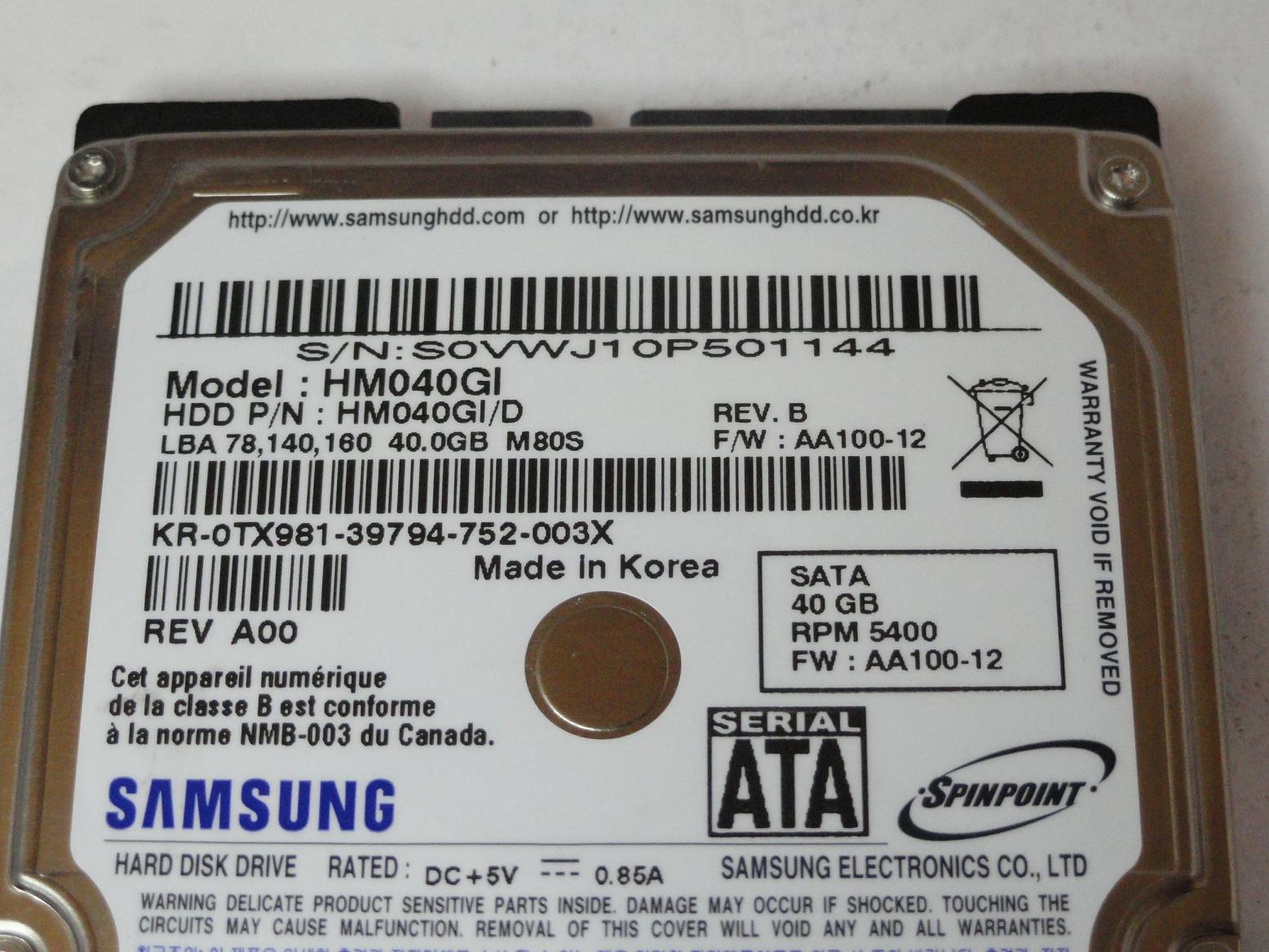 PR23593_HM040GI/D_Samsung Dell 40GB SATA 5400rpm 2.5in HDD - Image3