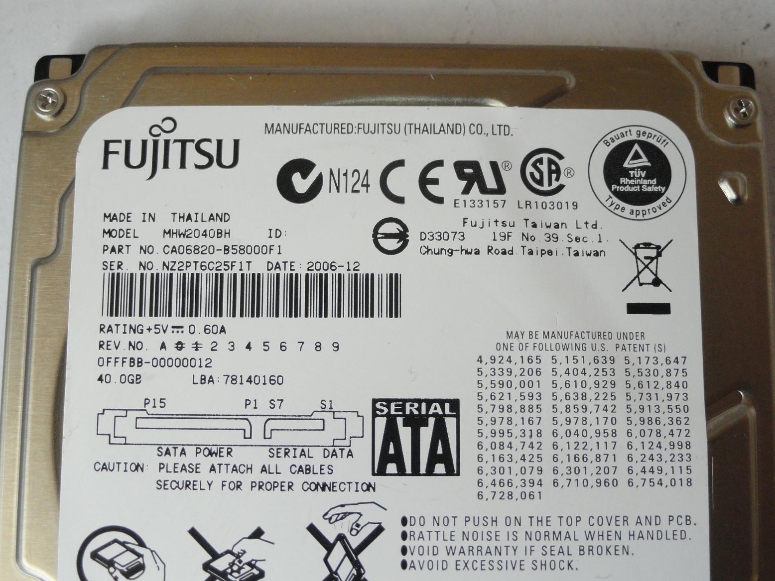 PR23671_CA06820-B58000F1_Fujitsu 40GB SATA 5400rpm 2.5in HDD - Image2