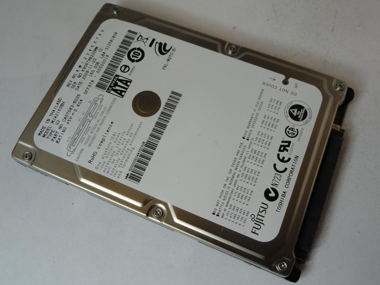 CA07083-B026 - Fujitsu 160GB SATA 5400rpm 2.5in HDD - Refurbished
