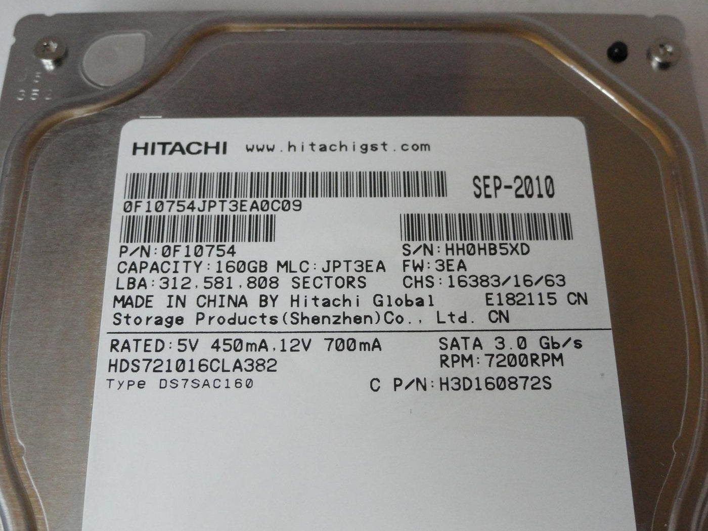 PR23891_0F10754_Hitachi 160GB SATA 7200rpm 3.5in HDD - Image3