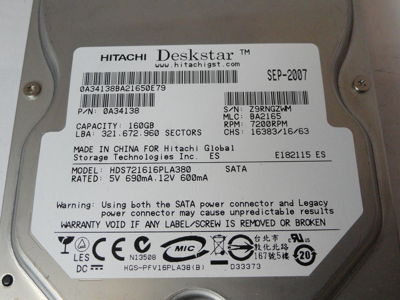 PR23917_0A34138_Hitachi 160GB SATA 7200rpm 3.5in HDD - Image3