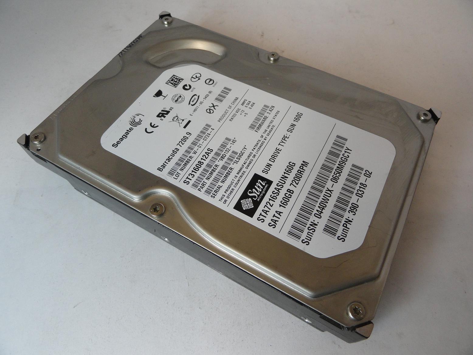 9BD132-145 - Seagate Sun 160GB SATA 7200rpm 3.5in Barracuda 7200. 9 HDD - USED