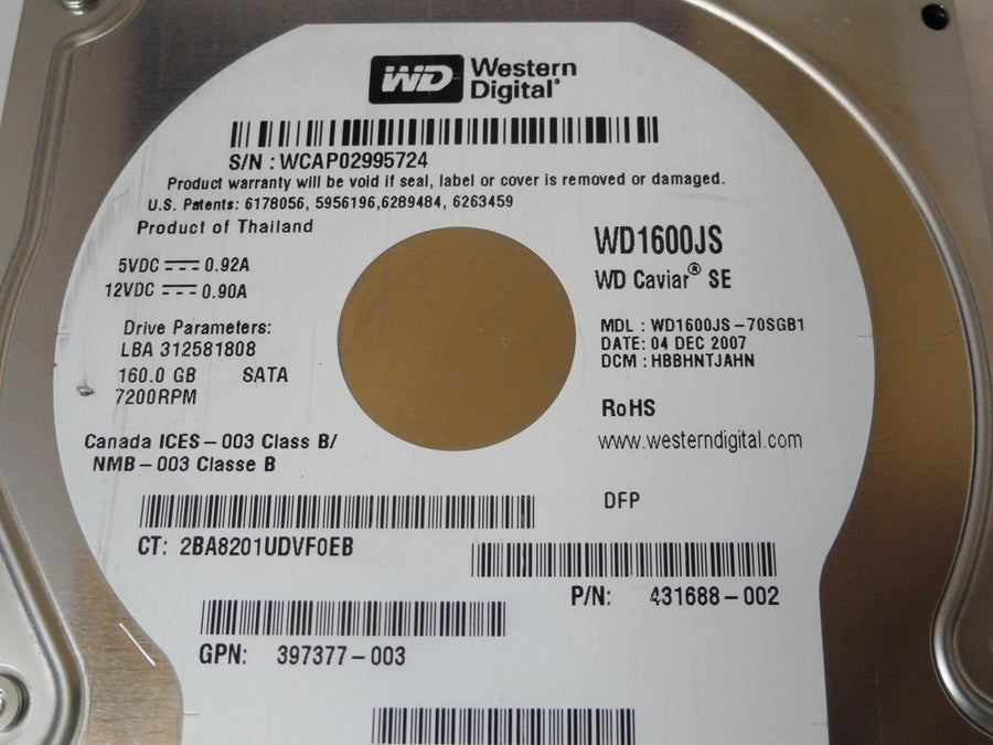 PR24118_WD1600JS_Western Digital HP 160GB SATA 7200rpm 3.5in HDD - Image2
