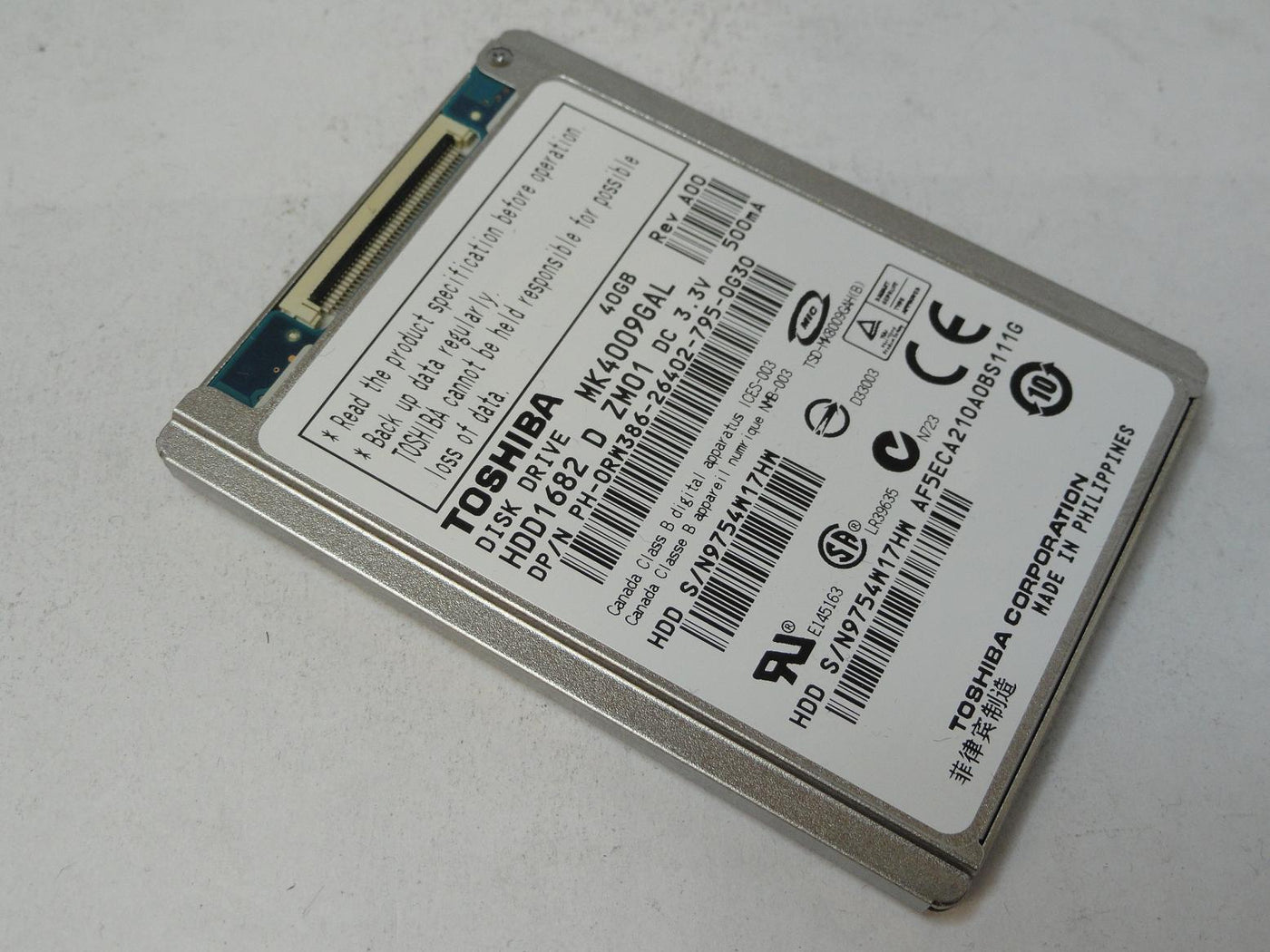 HDD1682 - Toshiba Dell 40GB ZIF 4200rpm 1.8in HDD - Refurbished