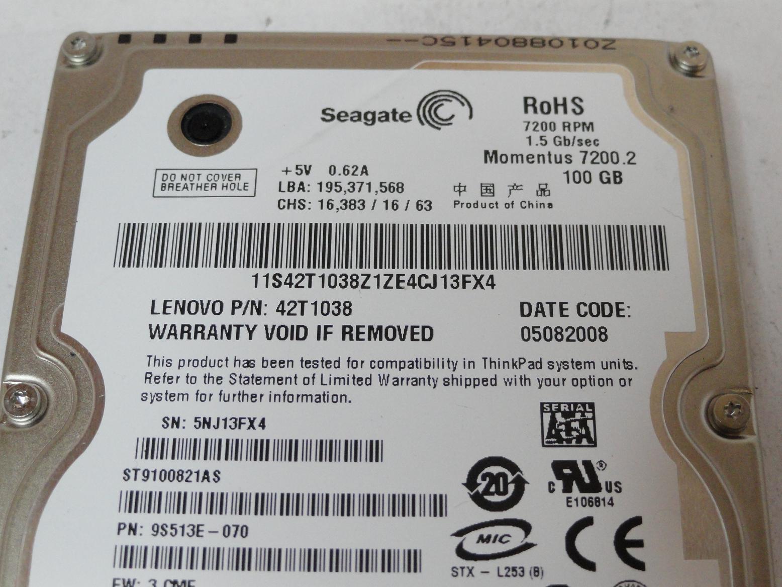 PR23997_9S513E-070_Seagate Lenovo 100GB SATA 7200rpm 2.5in HDD - Image4