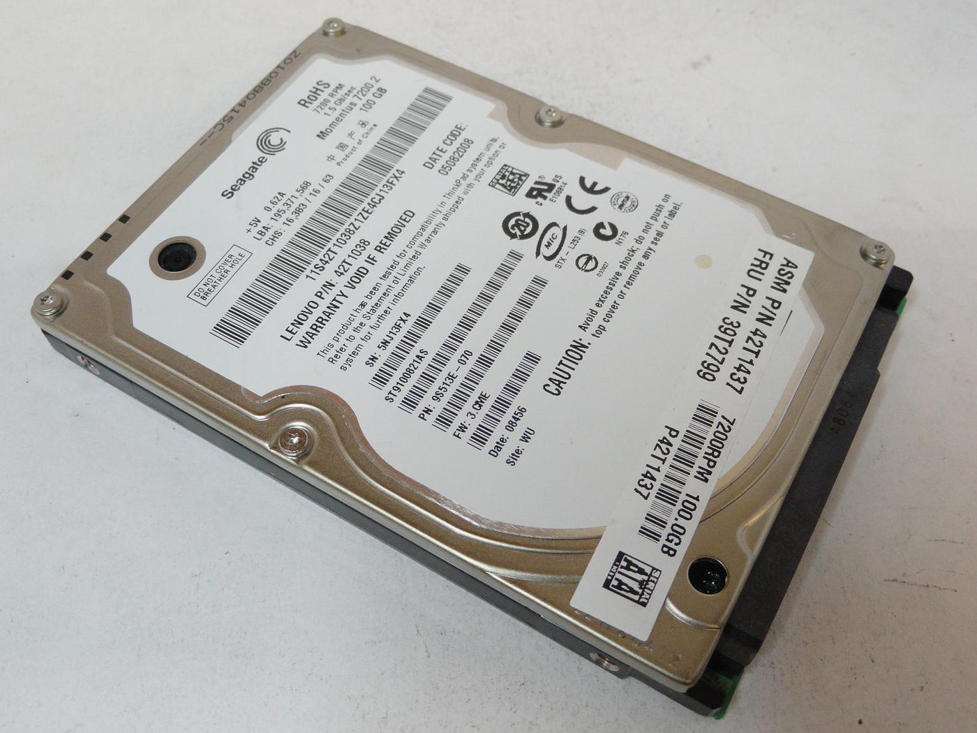 9S513E-070 - Seagate Lenovo 100GB SATA 7200rpm 2.5in Momentus 7200.2 HDD - Refurbished