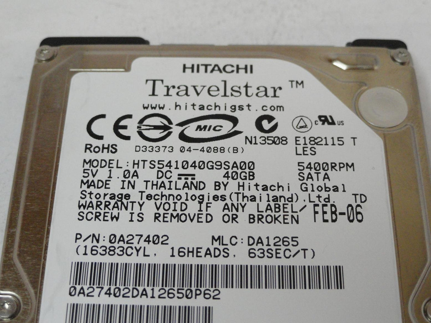 PR24012_0A27402_Hitachi 40GB SATA 5400rpm 2.5in HDD - Image3