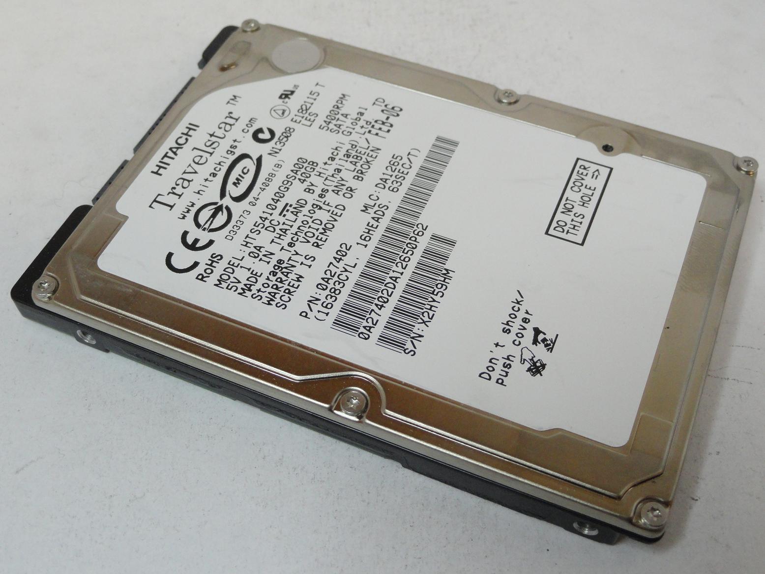 0A27402 - Hitachi 40GB SATA 5400rpm 2.5in HDD - Refurbished