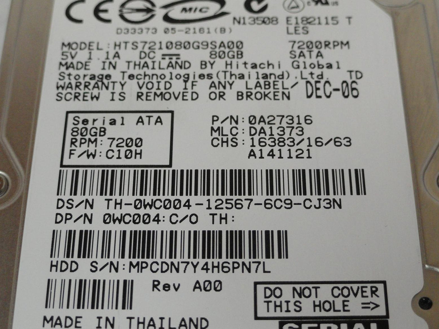 PR24013_0A27316_Hitachi Dell 80GB SATA 7200rpm 2.5in HDD - Image3