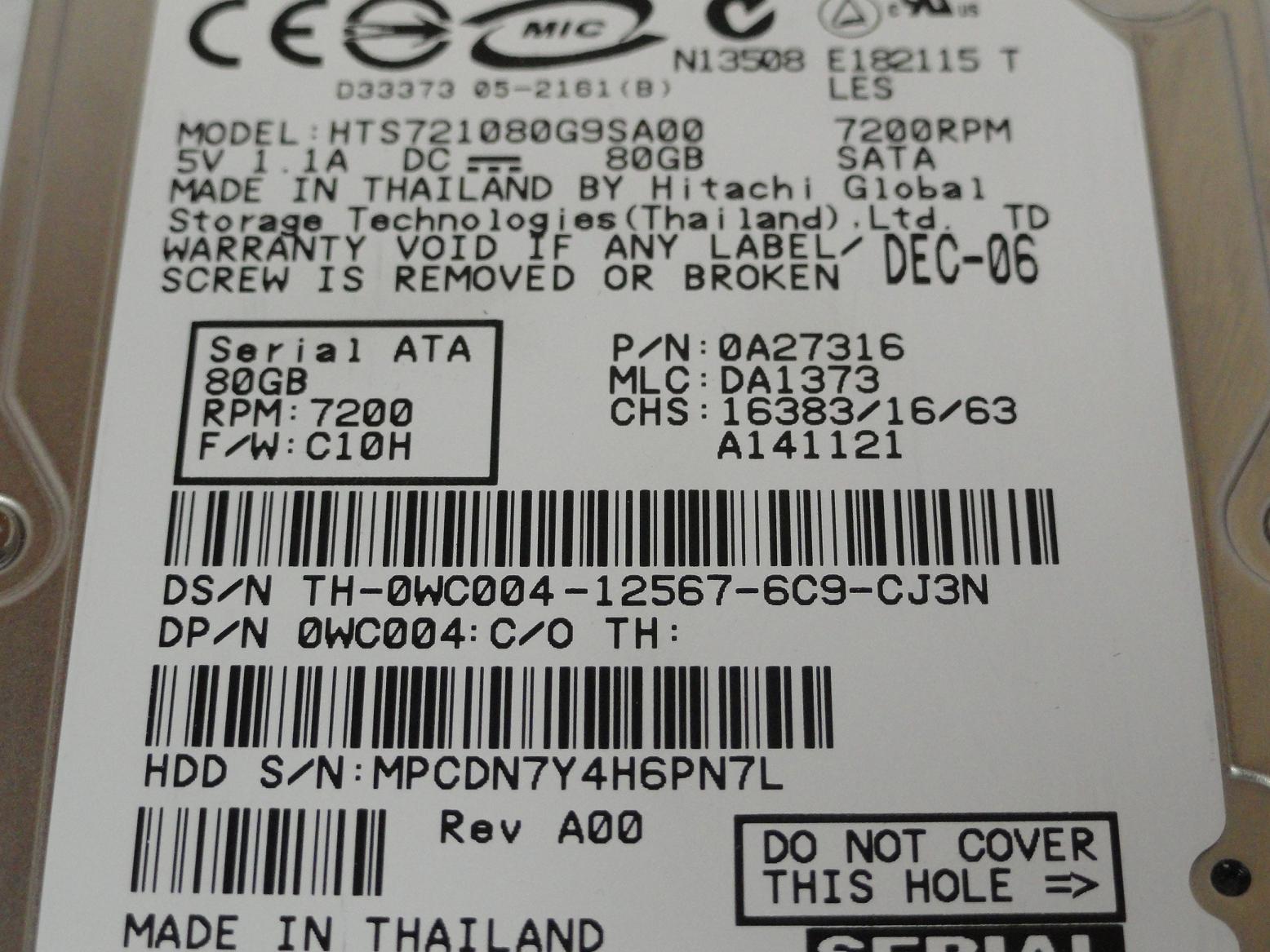 PR24013_0A27316_Hitachi Dell 80GB SATA 7200rpm 2.5in HDD - Image3