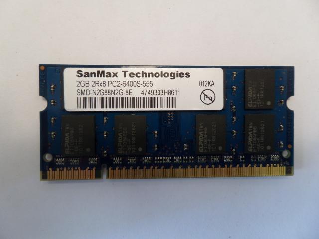 SMD-N2G88N2G-8E - SanMax 2GB PC2-6400 2Rx8 16chip CL6 128x8 SODIMM - Refurbished