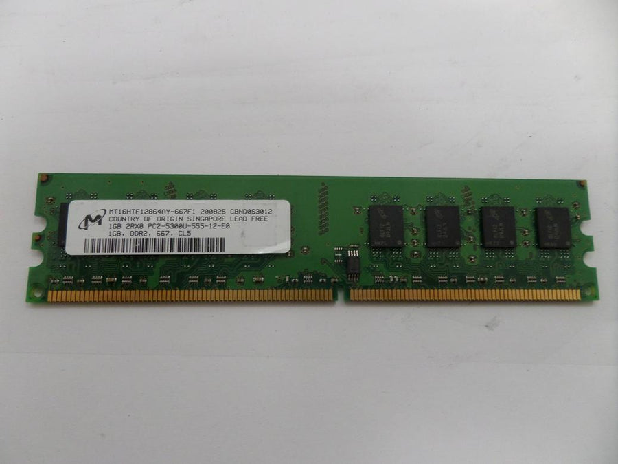 MT16HTF12864AY-667F1 - Micron 1GB PC2-5300 DDR2-667MHz non-ECC Unbuffered CL5 240-Pin DIMM Dual Rank Memory Module - Refurbished