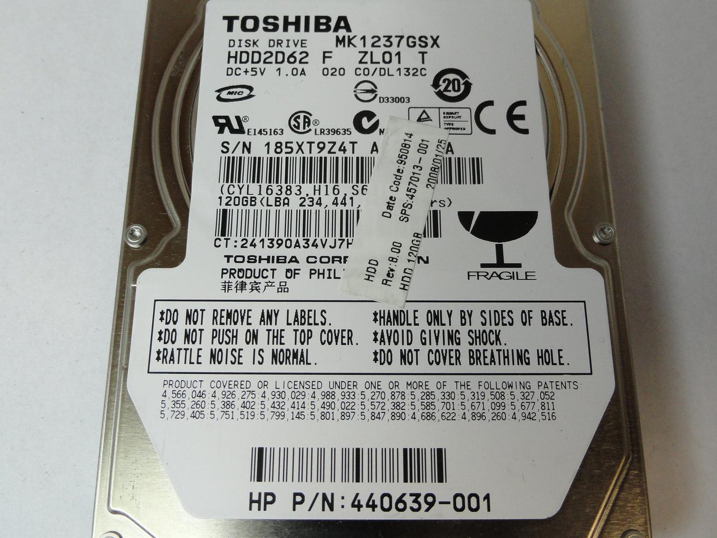 PR24087_HDD2D62_Toshiba HP 120GB SATA 5400rpm 2.5in HDD - Image3