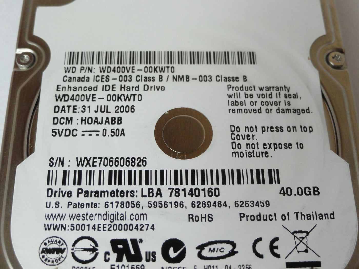 PR24088_WD400VE_Western Digital 40GB IDE 5400rpm 2.5in HDD - Image3