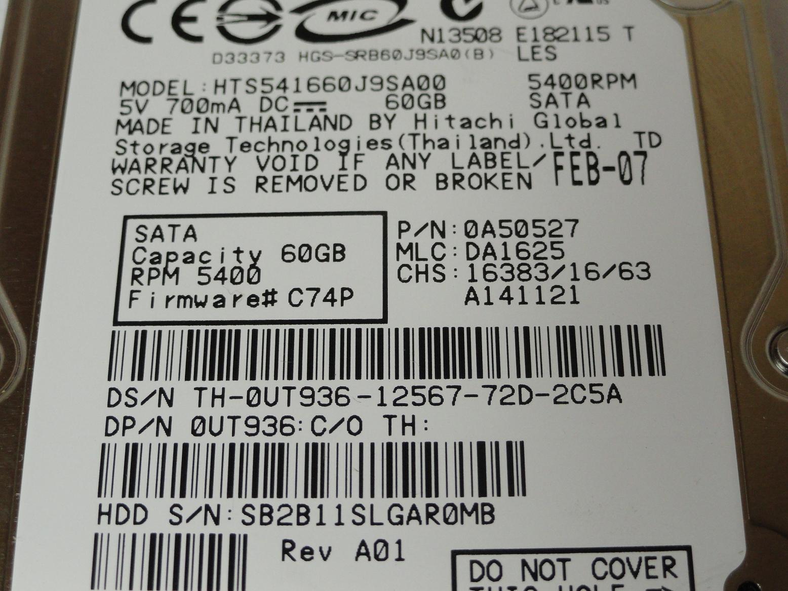 PR24098_0A50527_Hitachi Dell 60GB SATA 5400rpm 2.5in HDD - Image3