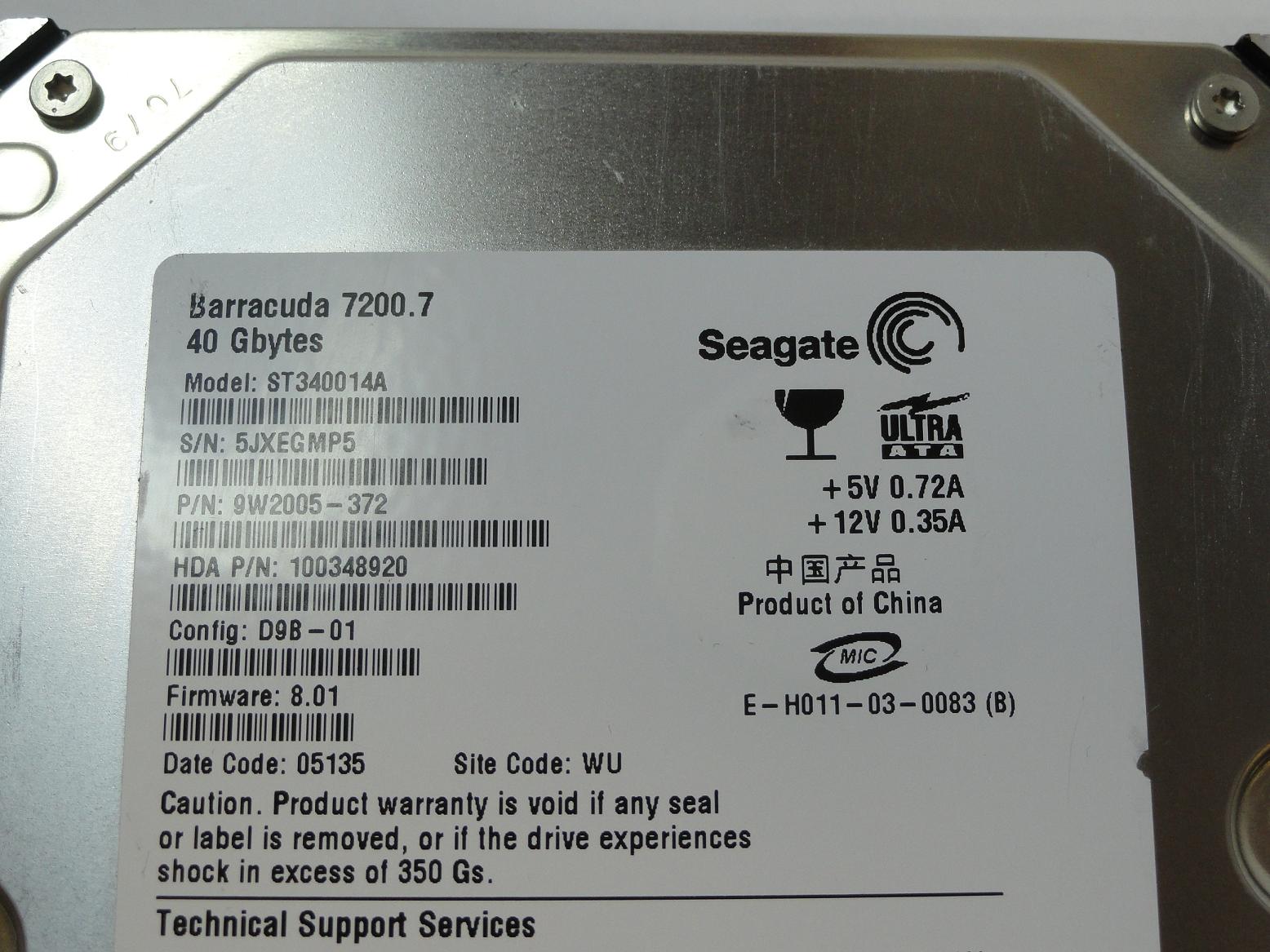PR24135_9W2005-372_Seagate 40GB IDE 7200rpm 3.5in HDD - Image3