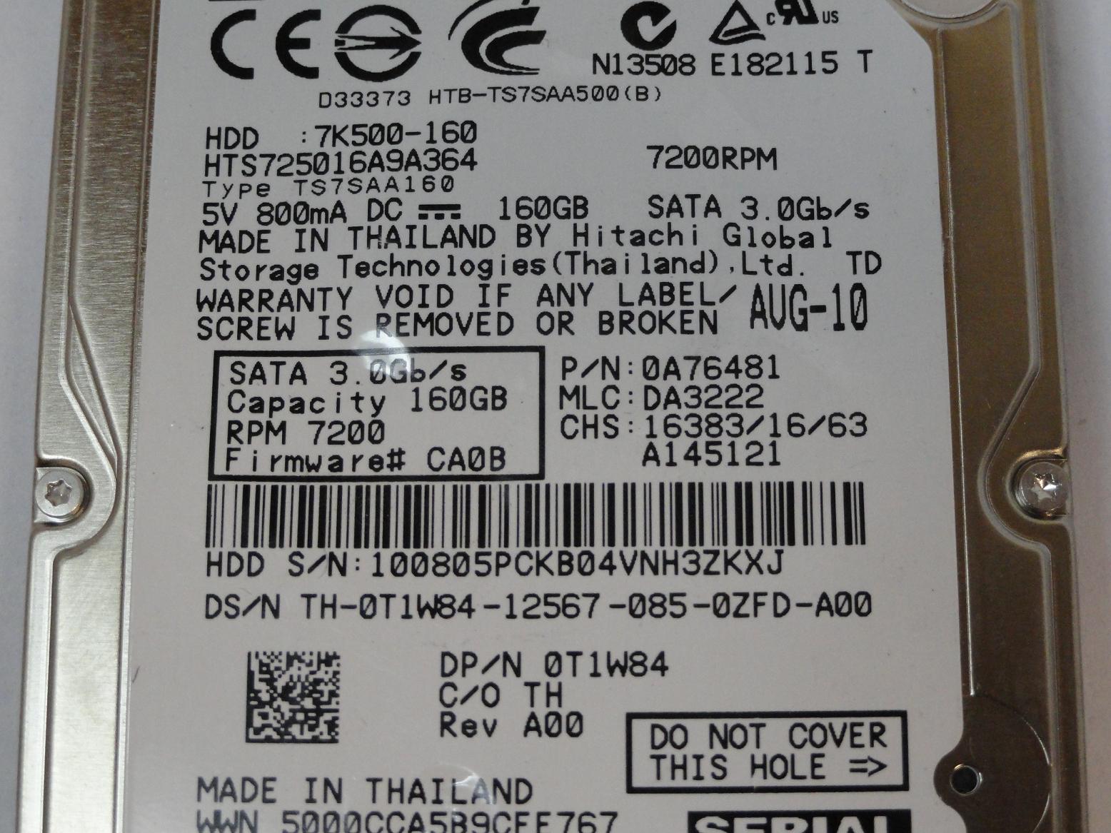 PR24146_0A76481_Hitachi Dell 160GB SATA 7200rpm 2.5in HDD - Image3