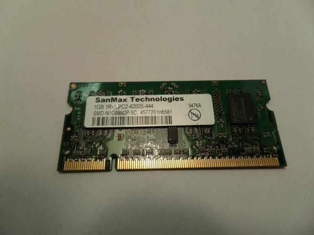SMD-N1G88N2P-5C - SanMax 1GB 200p PC2-4200 CL4 8c 128x8 DDR2-533 1Rx8 1.8V Unbuffered SODIMM - Refurbished