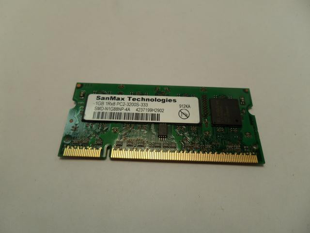 SMD-N1G88NP-4A - SanMax 1GB 200p PC2-3200 CL3 8c 128x8 1Rx8 1.8V Unbuffered SODIMM - Refurbished