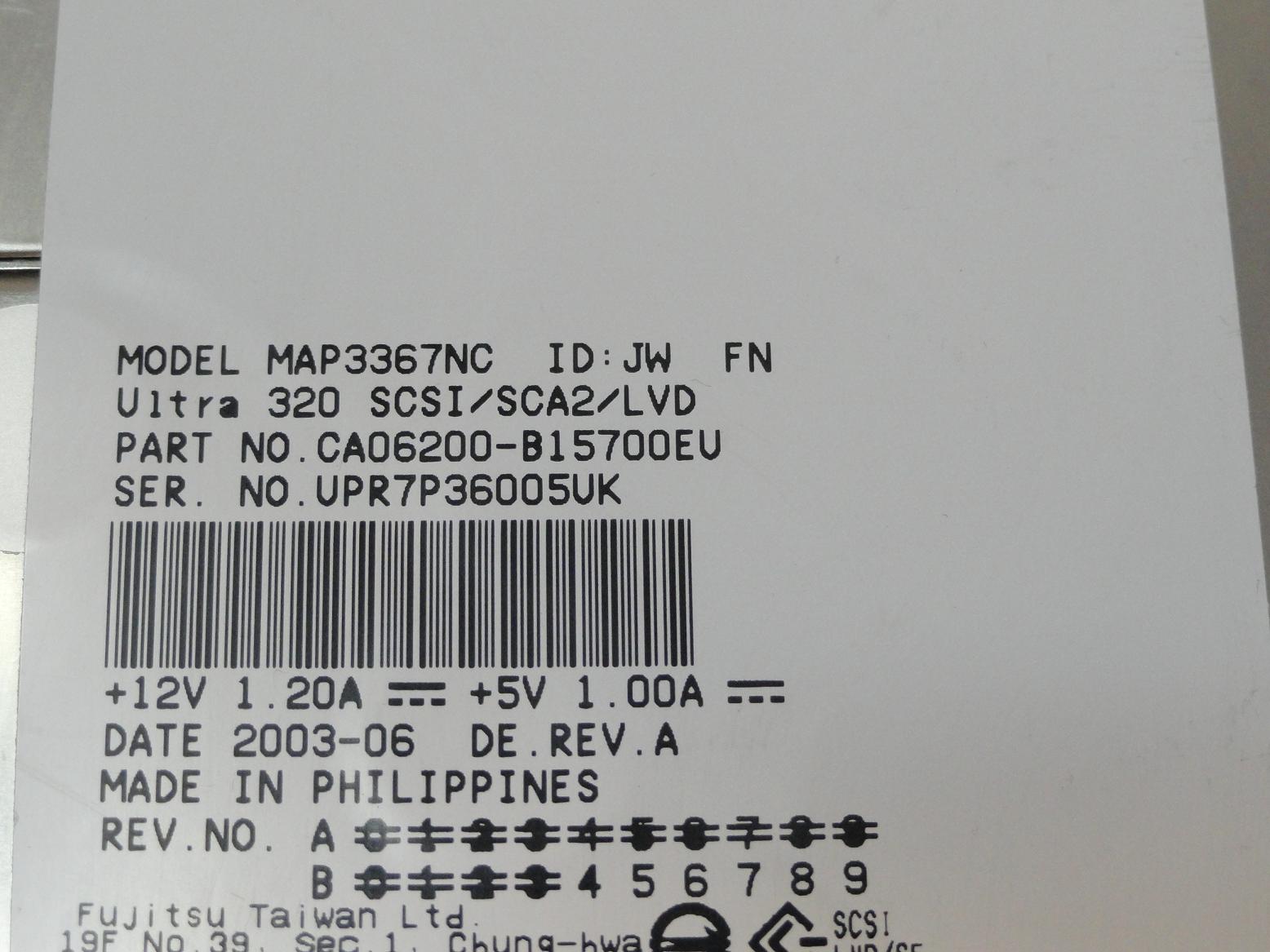 PR24325_CA06200-B15700EU_Fujitsu 36GB SCSI 80 Pin 10Krpm 3.5in HDD - Image3