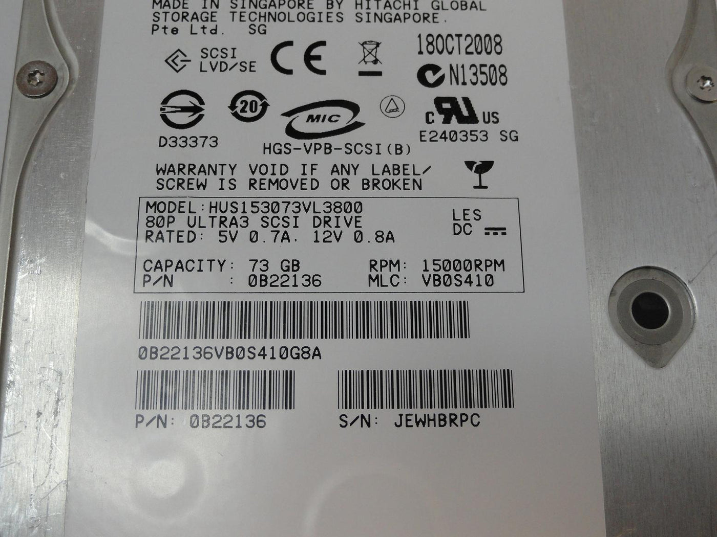 PR24347_0B22136_Hitachi 73GB SCSI 80 Pin 15Krpm 3.5in HDD - Image3