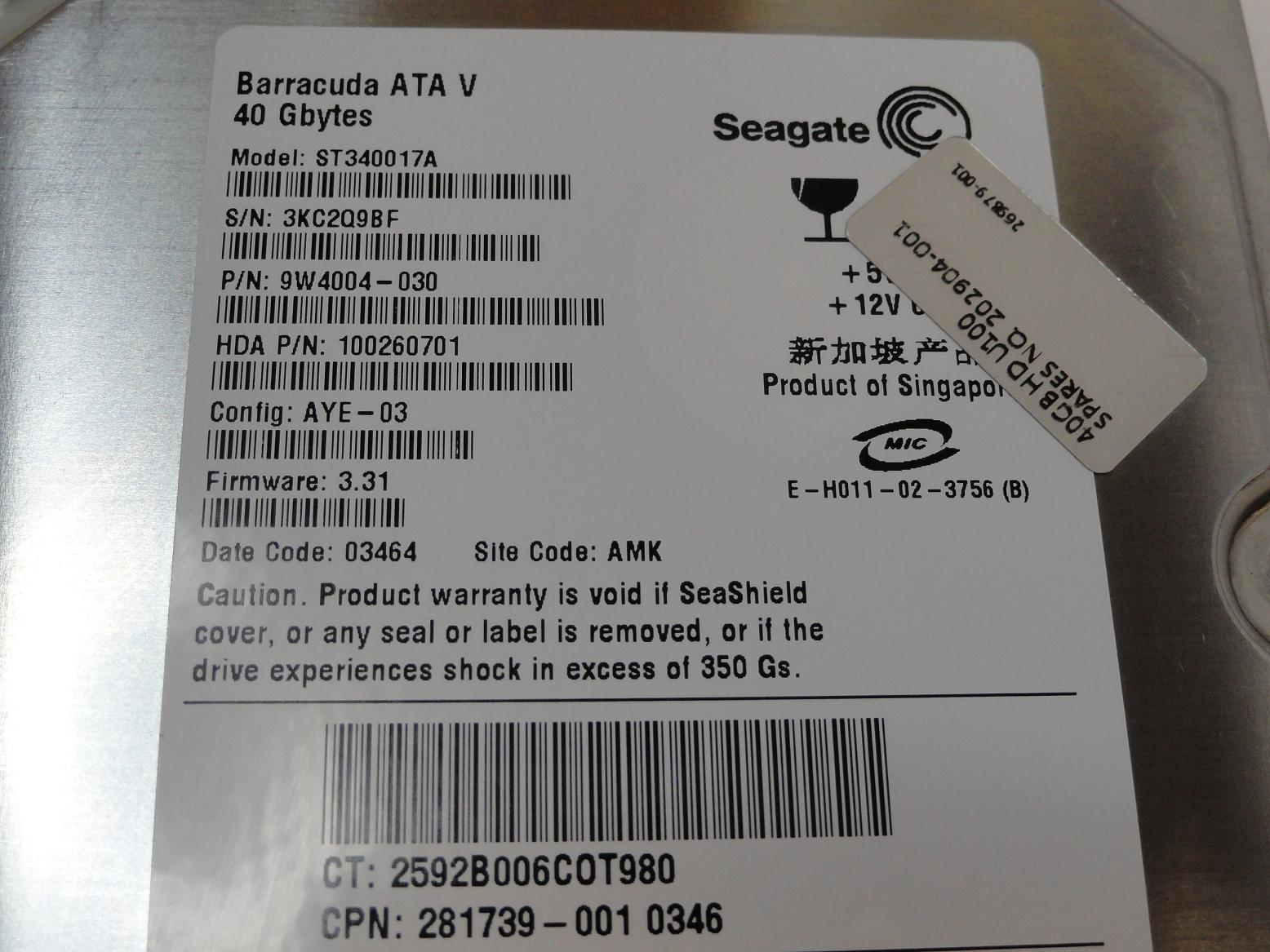 PR24378_9W4004-030_Seagate Compaq 40GB IDE 7200rpm 3.5in HDD - Image3