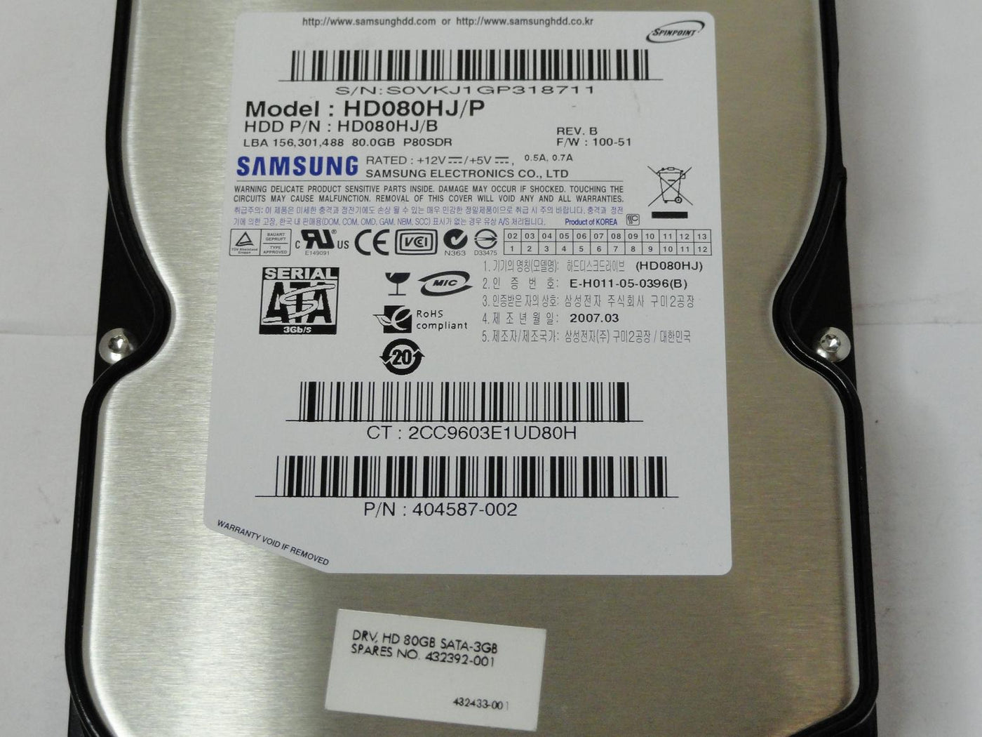 PR24652_HD080HJ/B_Samsung HP 80GB SATA 7200rpm 3.5in HDD - Image3