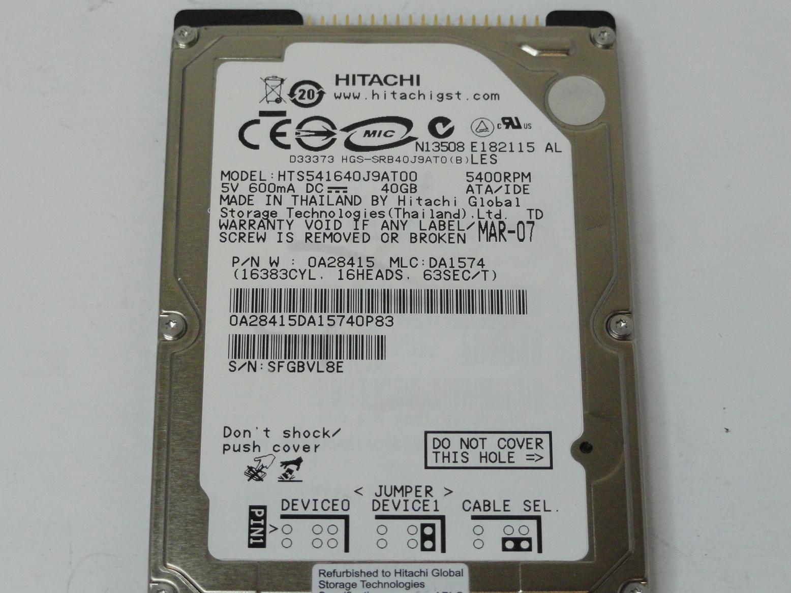 PR24744_0A28415_Hitachi 40GB IDE 5400rpm 2.5in ReCertified HDD - Image3