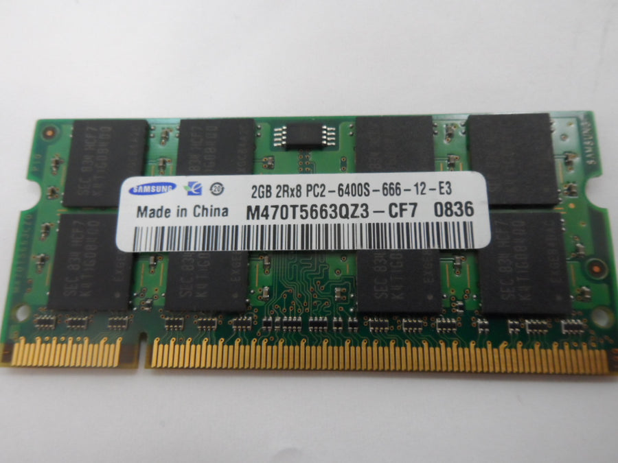 M470T5663QZ3-CF7 - Samsung 2GB 200p PC2-6400 CL6 16c 128x8 DDR2-800 2Rx8 1.8V SODIMM - Refurbished