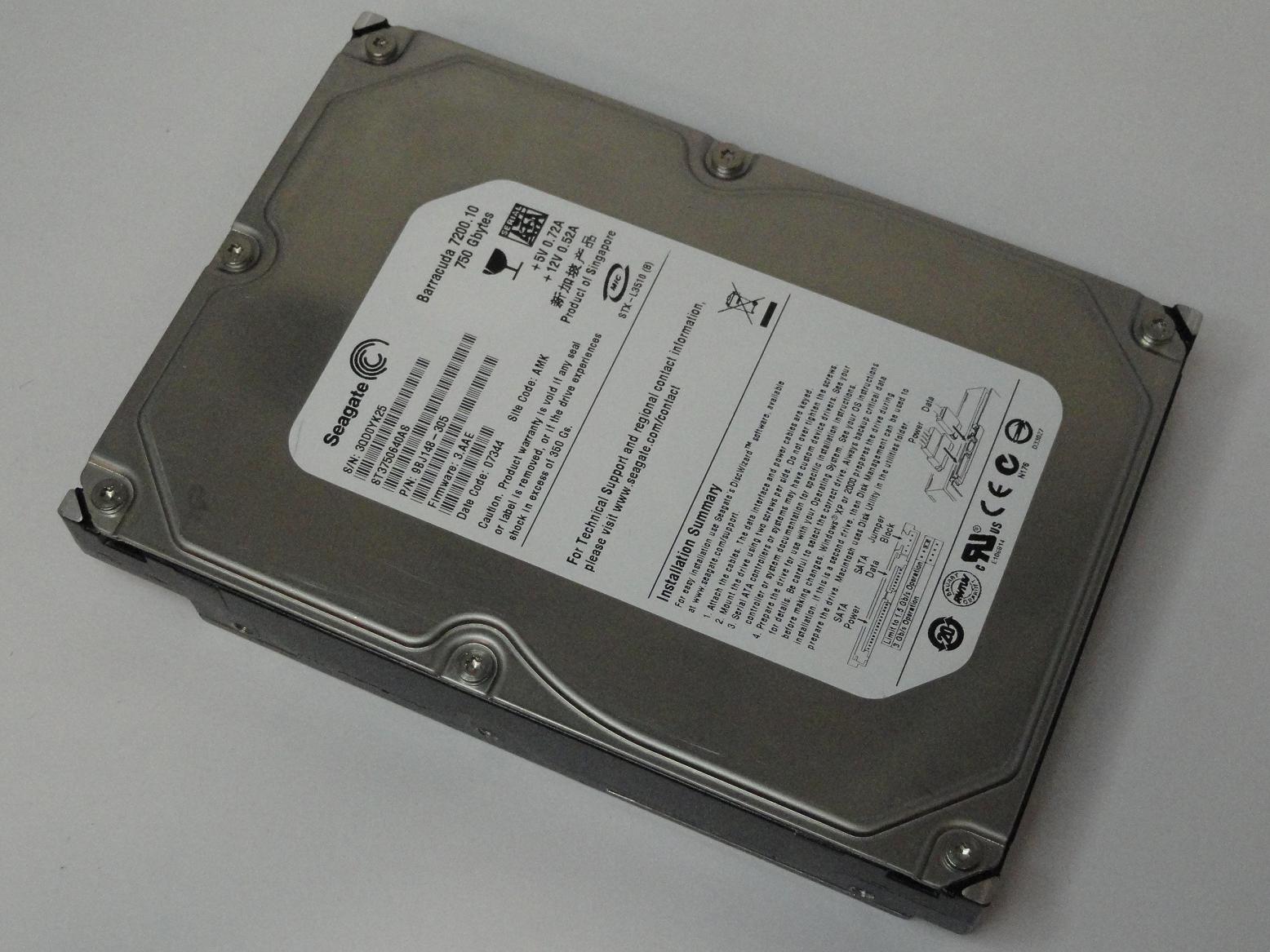 9BJ148-305 - Seagate Barracuda 7200.10 750GB SATA 7200rpm 3.5in HDD - Refurbished