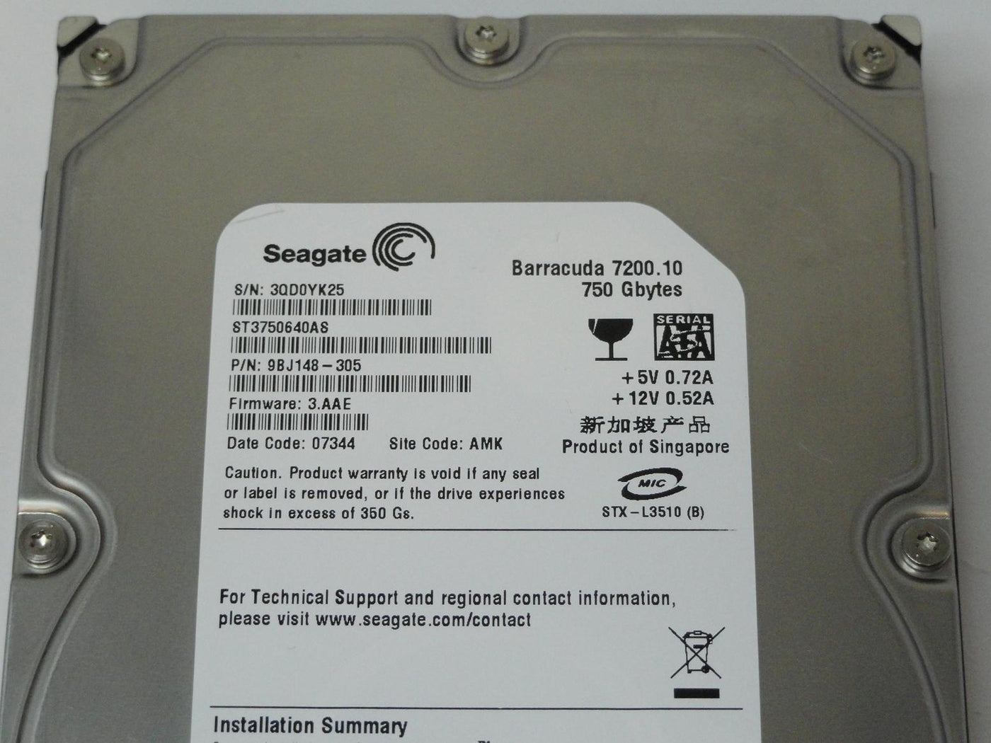 PR25125_9BJ148-305_Seagate 750GB SATA 7200rpm 3.5in HDD - Image3