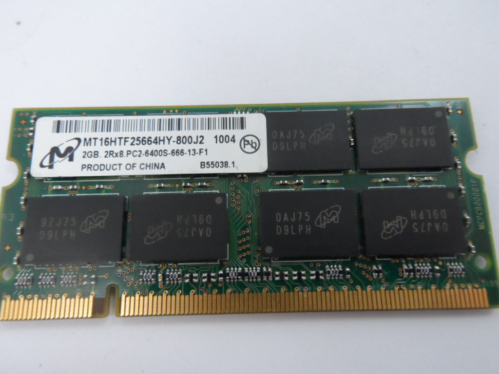 MT16HTF25664HY-800J2 - Micron 2GB 200p PC2-6400 CL6 16c 128x8 DDR2-800 2Rx8 1.8V SODIMM - Refurbished