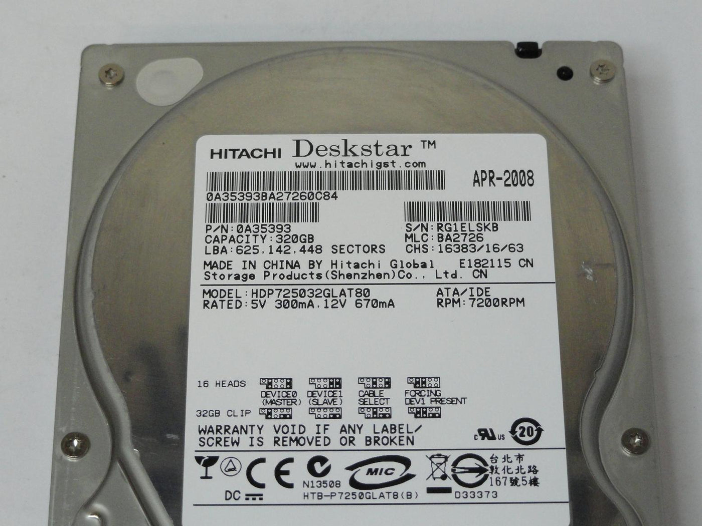 PR25045_0A35393_Hitachi 320GB IDE 7200rpm 3.5in HDD - Image3