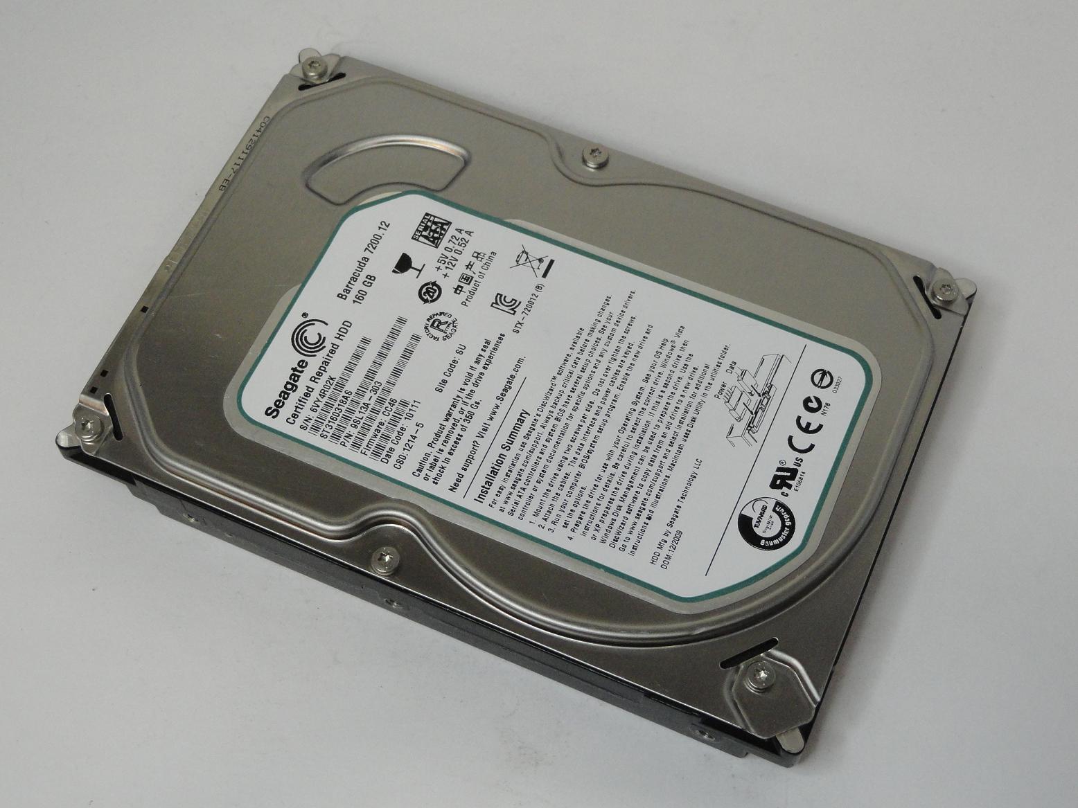 9SL13A-303 - Seagate Barracuda 160GB SATA 7200rpm 3.5in Certified Refurbished HDD - Refurbished