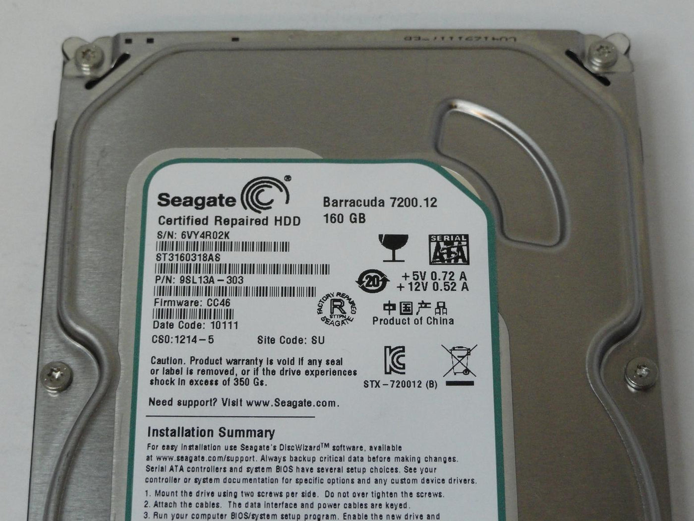 PR24982_9SL13A-303_Seagate 160GB SATA 7200rpm 3.5in Recertified HDD - Image3