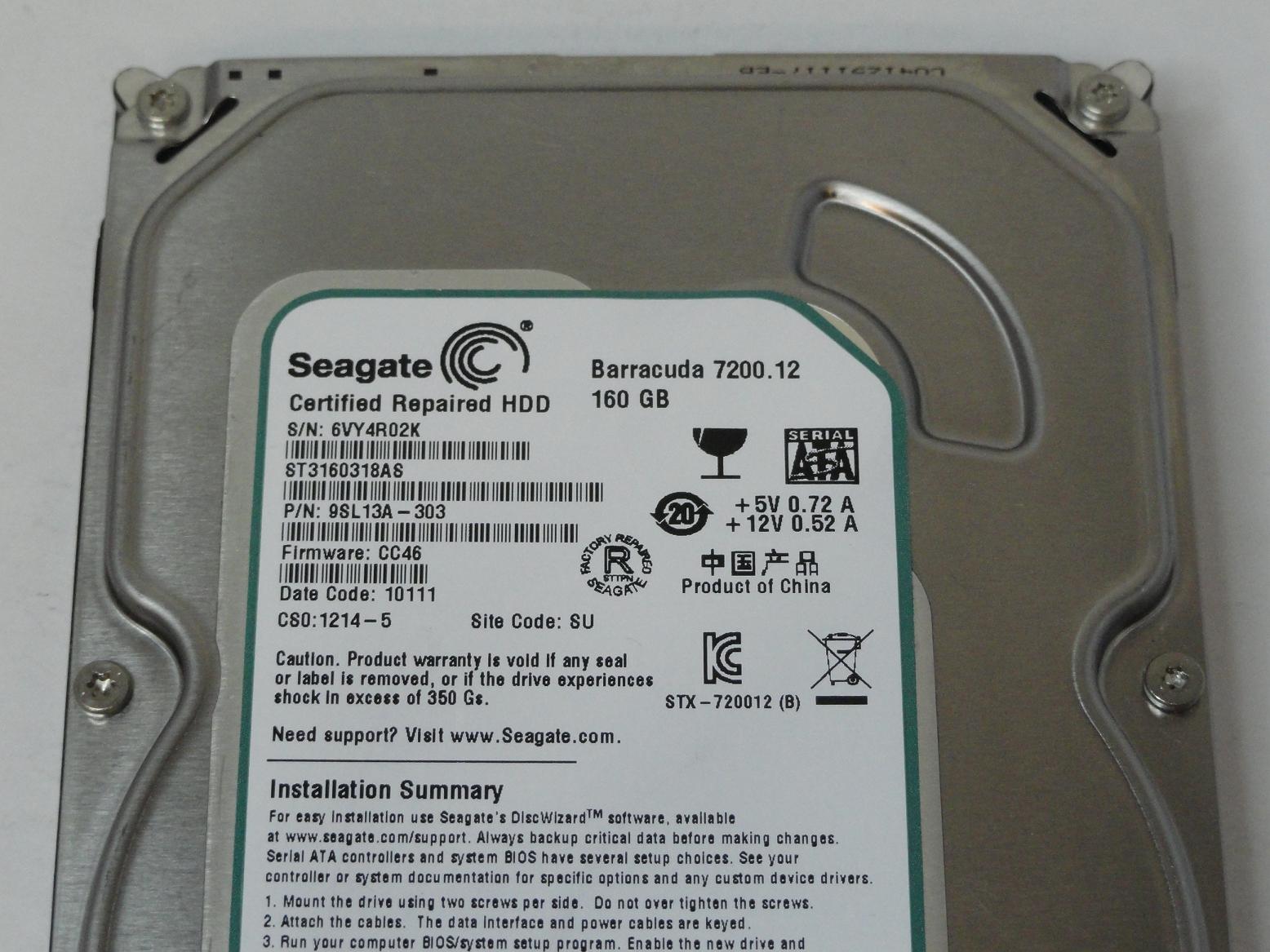 PR24982_9SL13A-303_Seagate 160GB SATA 7200rpm 3.5in Recertified HDD - Image3