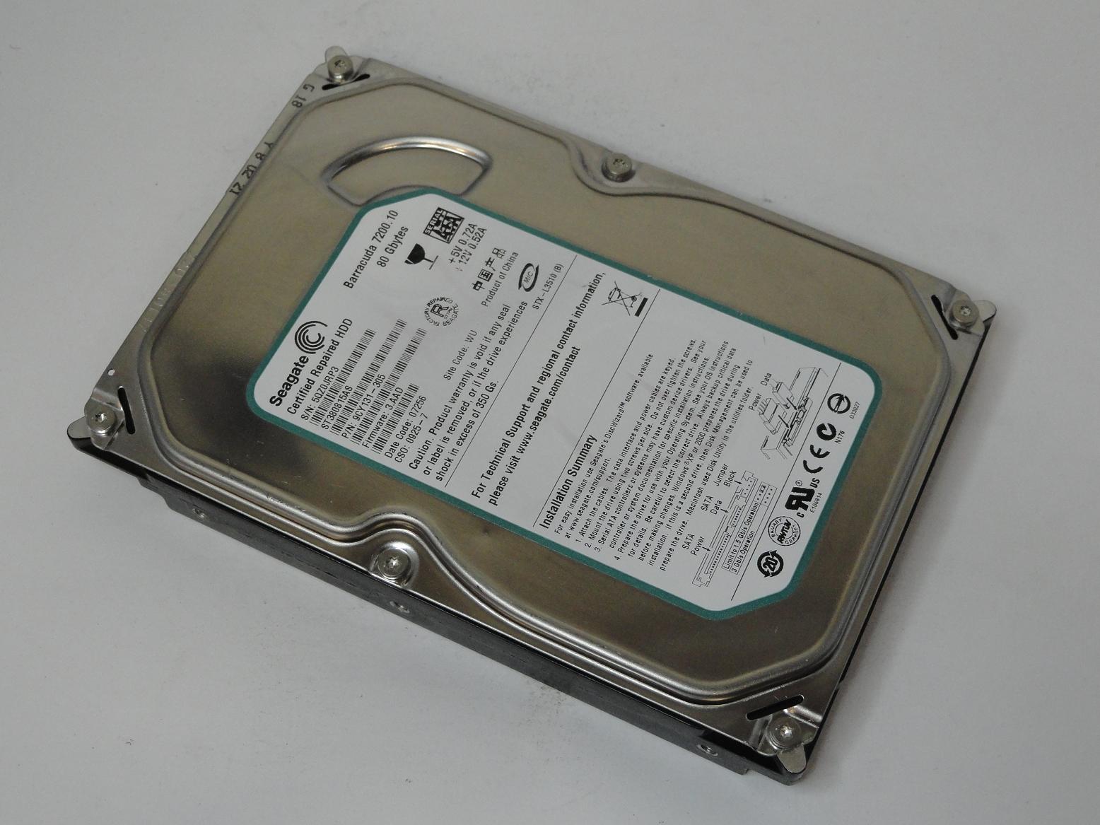 9CY131-305 - Seagate 80GB SATA 7200rpm 3.5in Certified Refurbished HDD - Refurbished