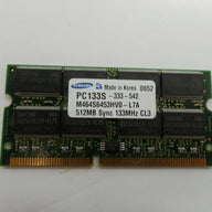 M464S6453HV0-L7A - Samsung 512MB 144p PC133 CL3 16c 32x8 SDRAM SODIMM - USED