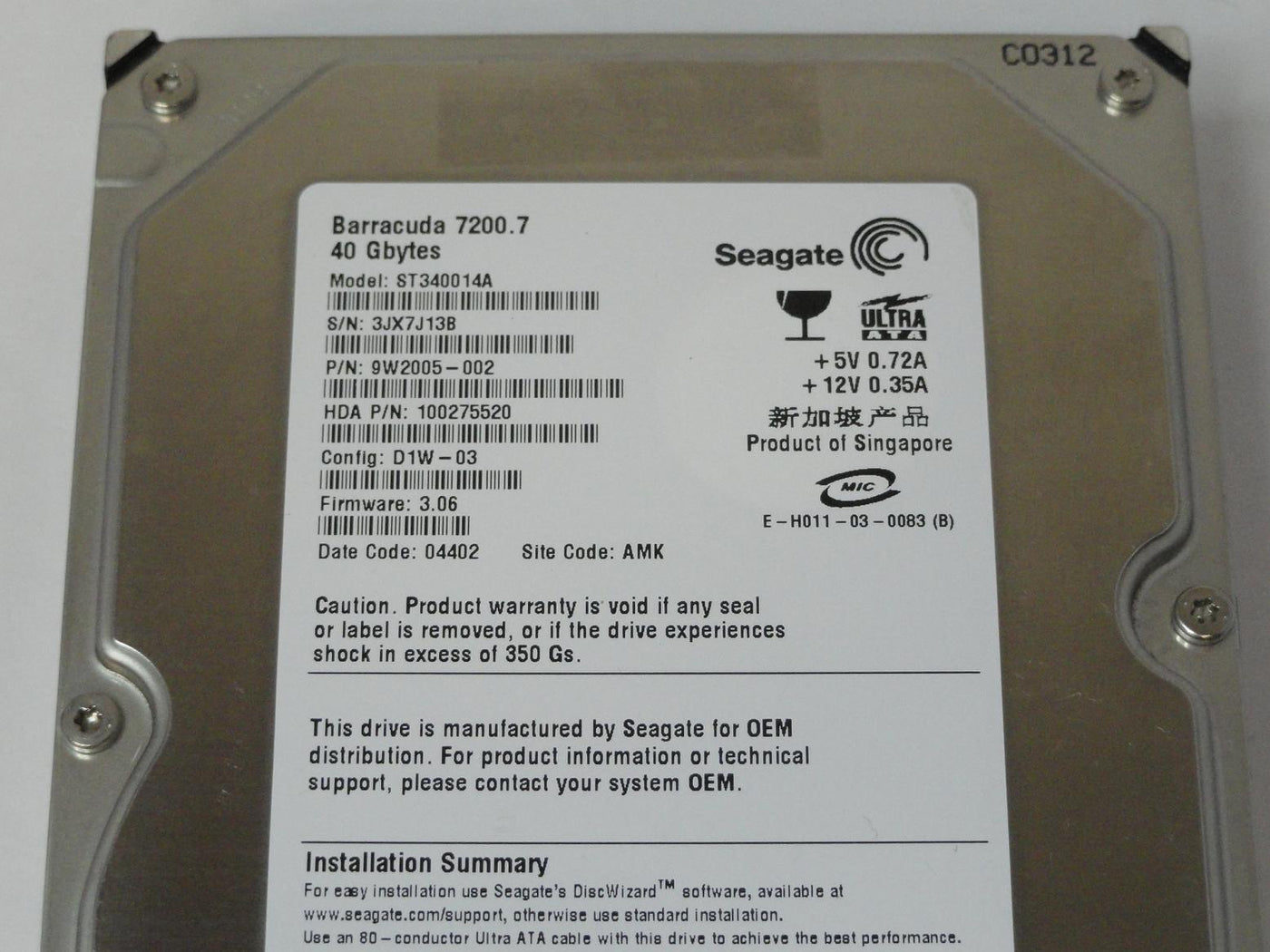 PR25156_9W2005-002_Seagate 40GB IDE 7200rpm 3.5in HDD - Image3