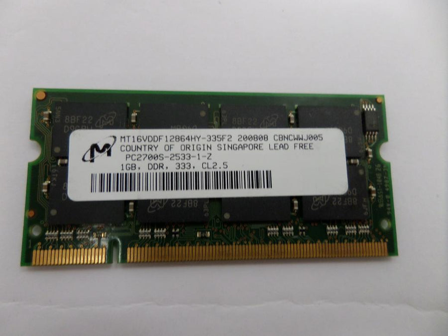 MT16VDDF12864HY-335F2 - Micron 1GB PC2700 DDR-333MHz non-ECC Unbuffered CL2.5 200-Pin SoDimm Memory Module - USED