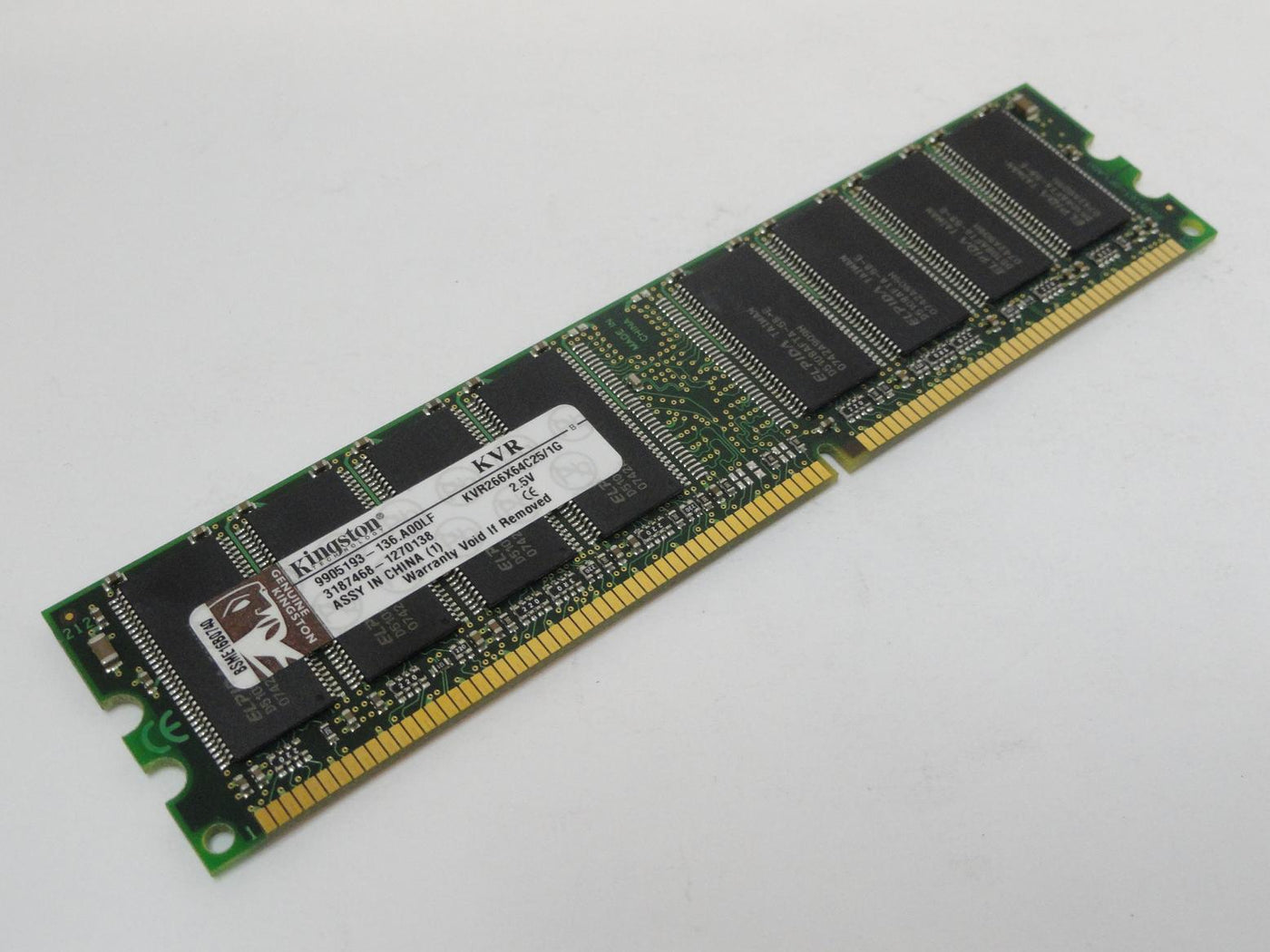 9905193-136.A00LF - Kingston 1GB PC2100 DDR-266MHz non-ECC Unbuffered CL2.5 184-Pin DIMM Memory - Refurbished